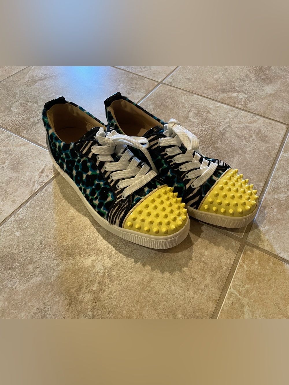 Christian Louboutin Spike Sneakers in Yellow Leopard Print